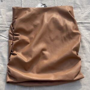 NWT MINKPINK Small Brown Faux Leather Ruched Mini Skirt Cocktail